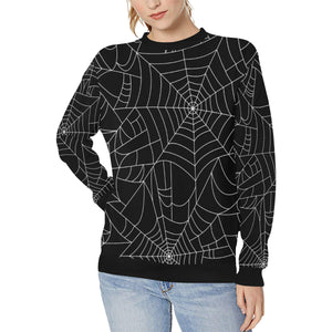 Spider web pattern Black background white cobweb Women's Crew Neck Sweatshirt
