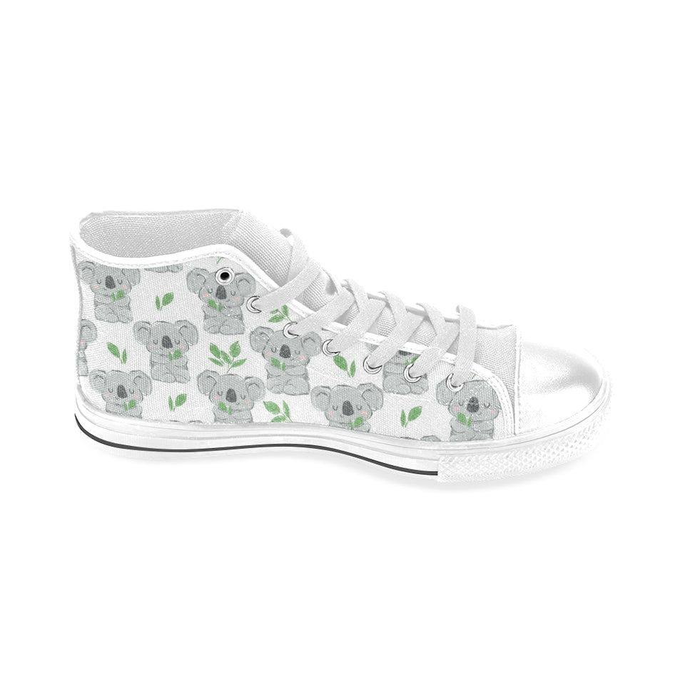 Hand drawn Koala leaves pattern Men's High Top Canvas Shoes White