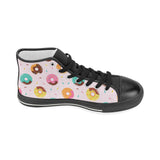 Donut pattern glaze pink background Women's High Top Canvas Shoes Black