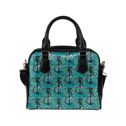 Anchor nautical green background Shoulder Handbag