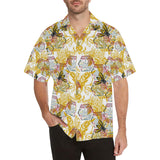 Cool Bee honeycomb leaves pattern Men's All Over Print Hawaiian Shirt