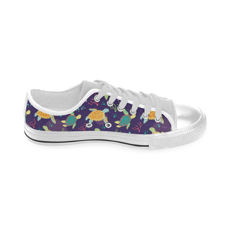 Colorful sea turtle pattern Men's Low Top Shoes White