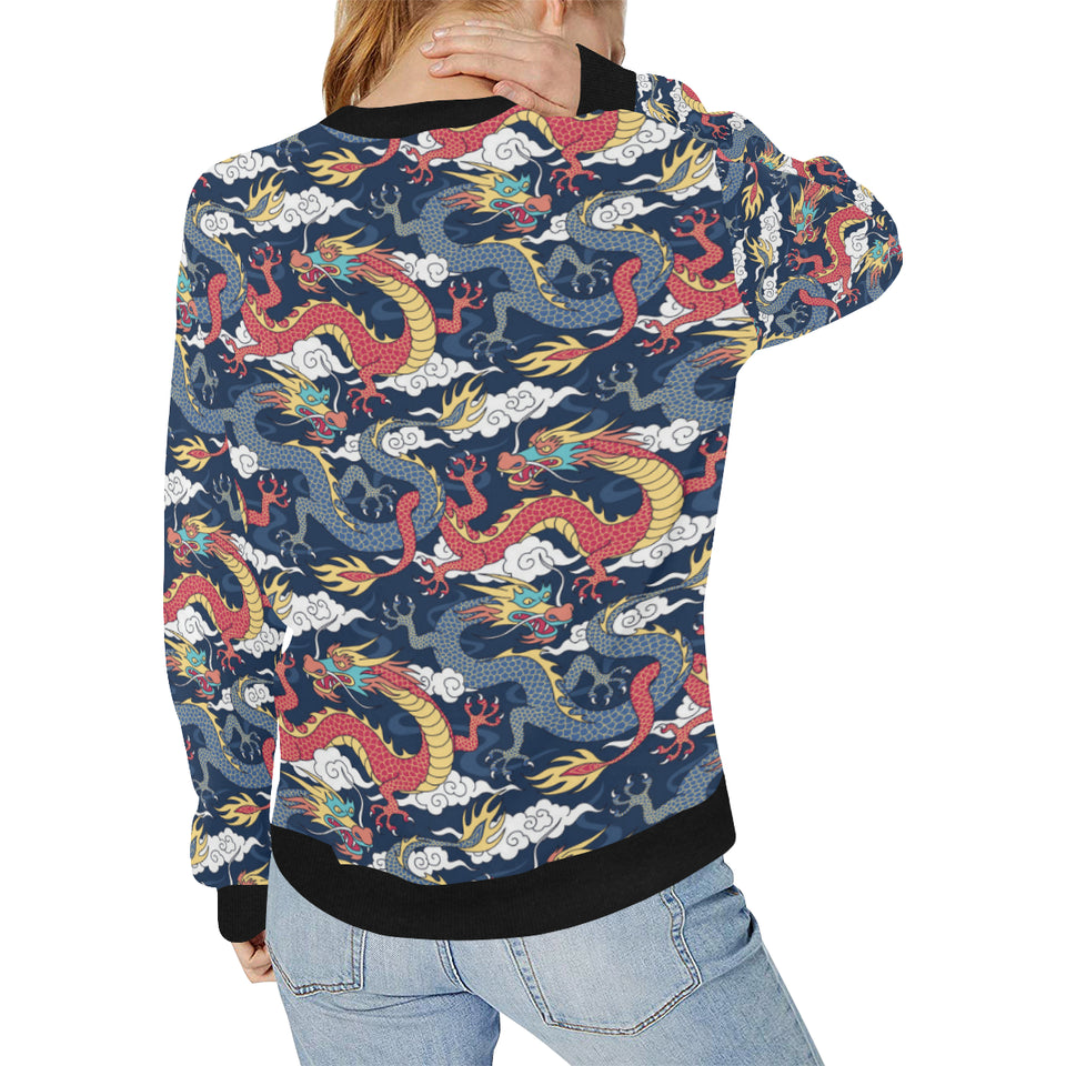 Blue red dragon cloud pattern Women's Crew Neck Sweatshirt