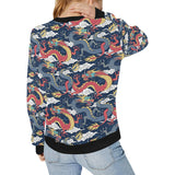Blue red dragon cloud pattern Women's Crew Neck Sweatshirt