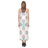 Square floral indian flower pattern V-Neck Open Fork Long Dress