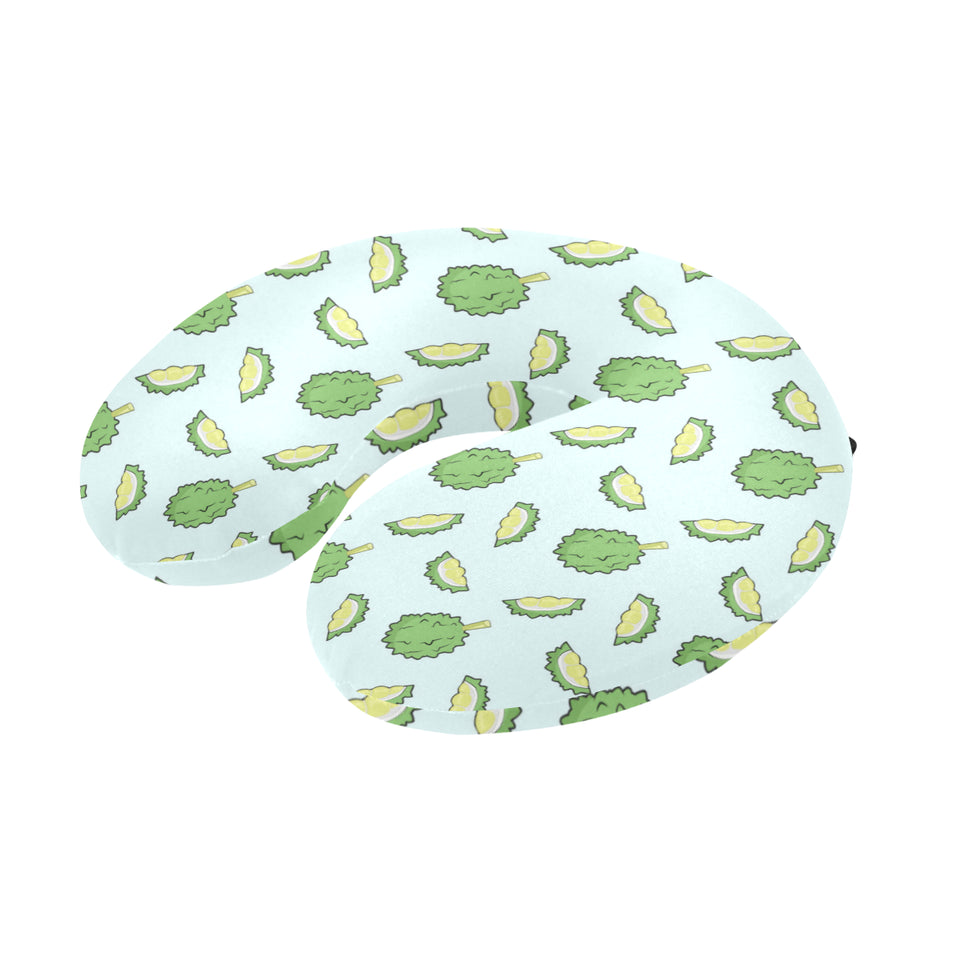 Durian pattern blue background U-Shaped Travel Neck Pillow