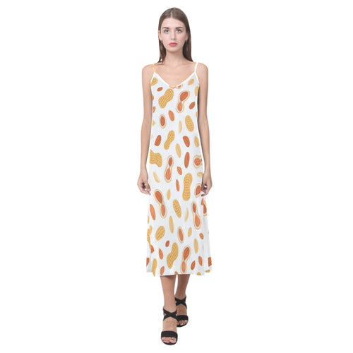 peanuts pattern V-Neck Open Fork Long Dress