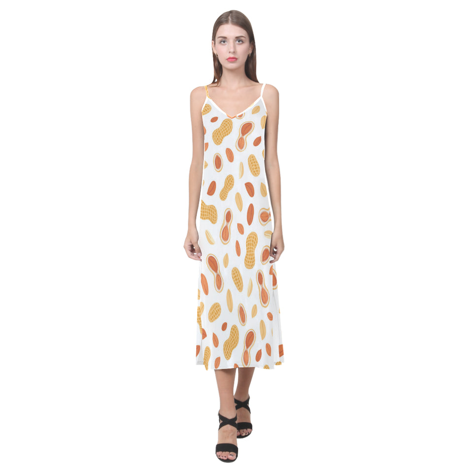 peanuts pattern V-Neck Open Fork Long Dress