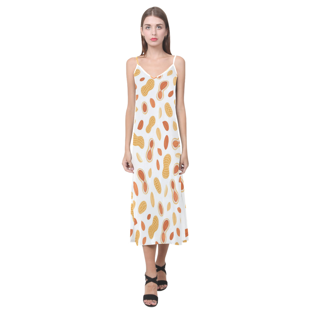 peanuts pattern V-Neck Open Fork Long Dress