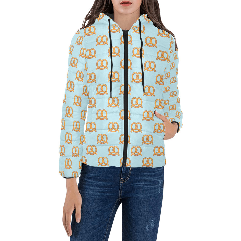 Pretzels Pattern Print Design 03 Women's Padded Hooded Jacket