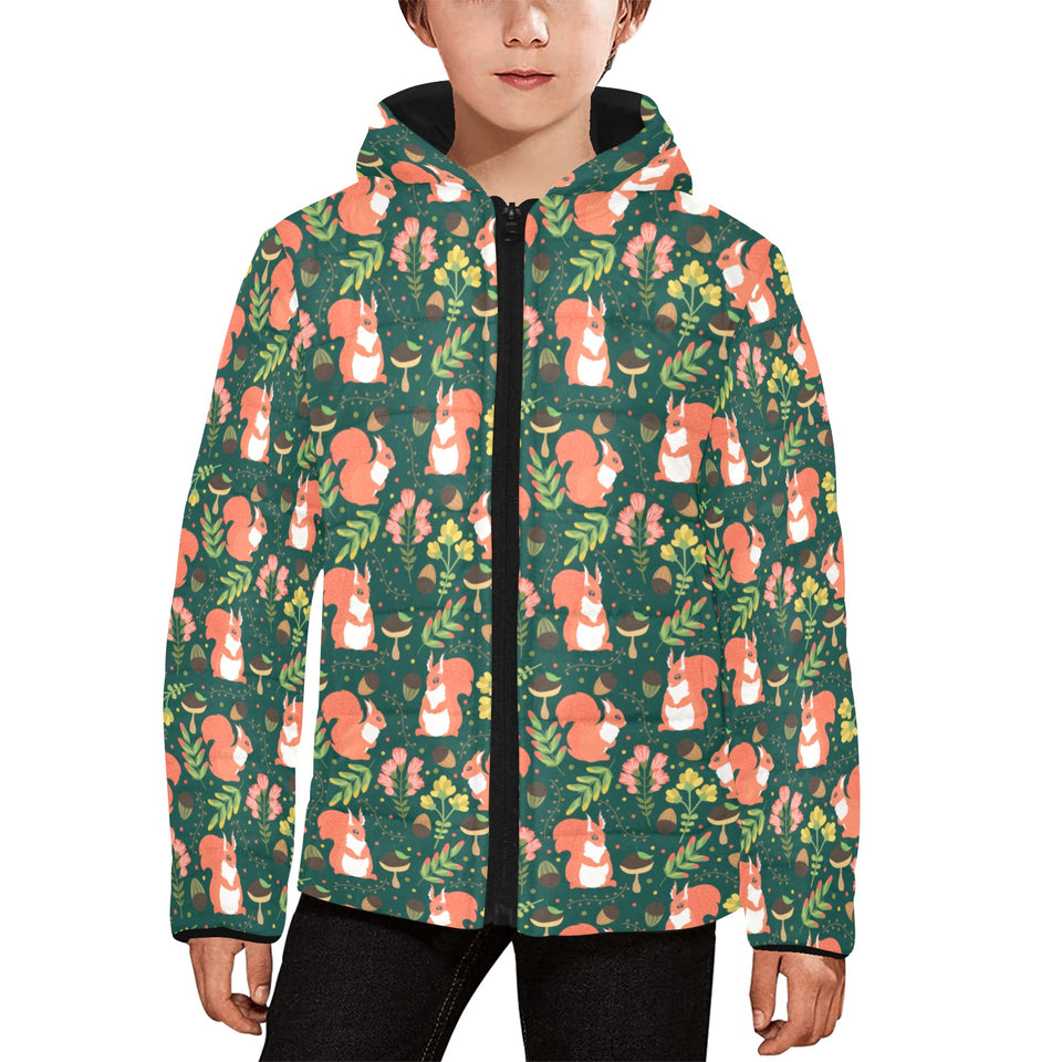 Squirrel Pattern Print Design 03 Kids' Boys' Girls' Padded Hooded Jacket