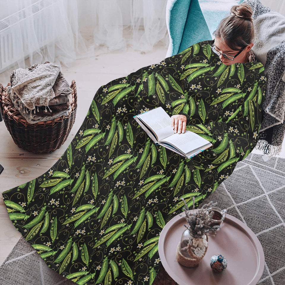 Green Peas Pattern Print Design 02 Blanket Robe with Sleeves