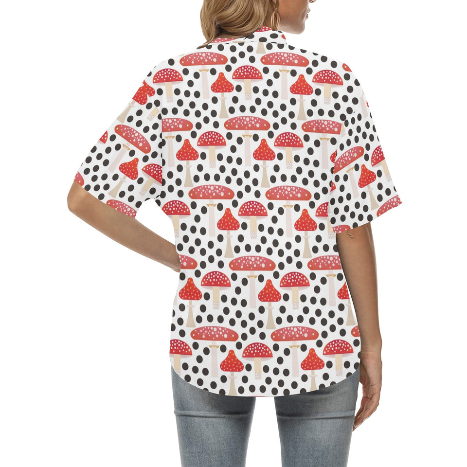 Red mushroom dot pattern Women's All Over Print Hawaiian Shirt