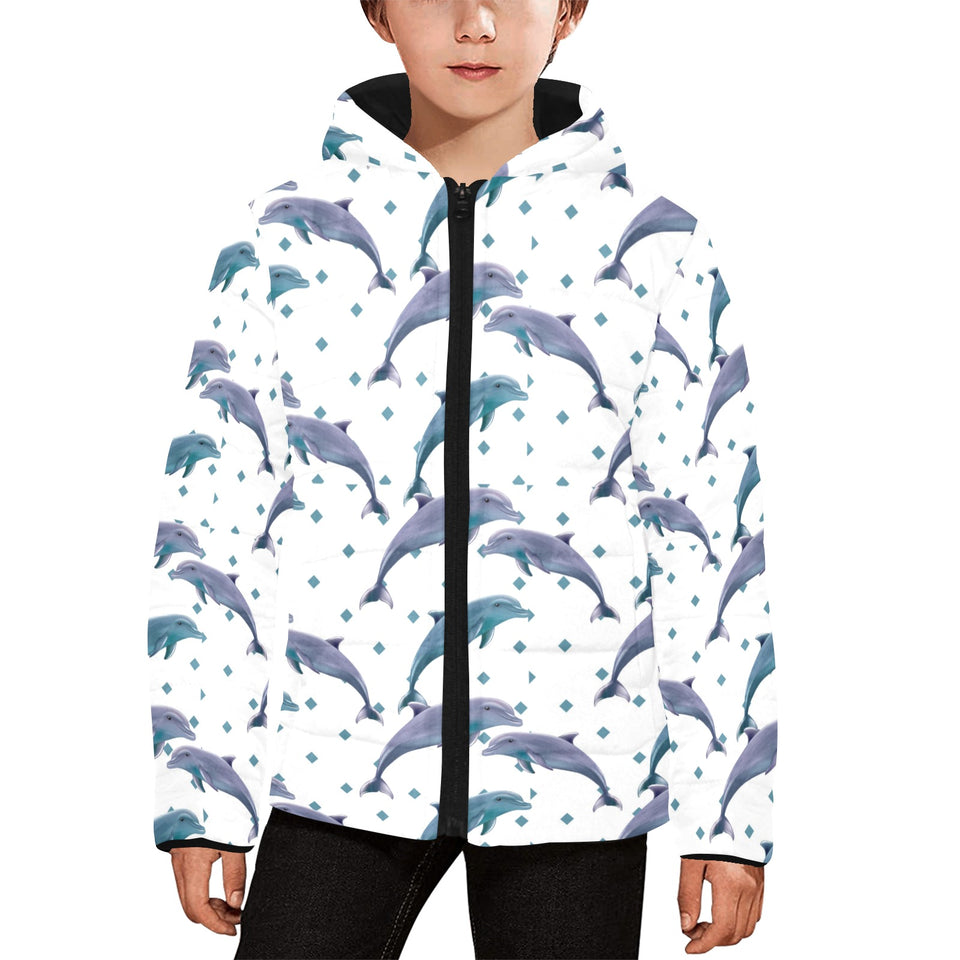 Dolphins pattern dotted background Kids' Boys' Girls' Padded Hooded Jacket