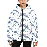 Dolphins pattern dotted background Kids' Boys' Girls' Padded Hooded Jacket