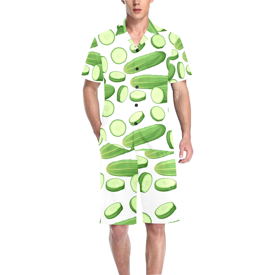 cucumber whole slices pattern Men's V-Neck Short Pajama Set