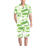 cucumber whole slices pattern Men's V-Neck Short Pajama Set