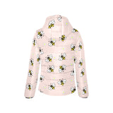 Cute bee flower pattern pink background Women's Padded Hooded Jacket