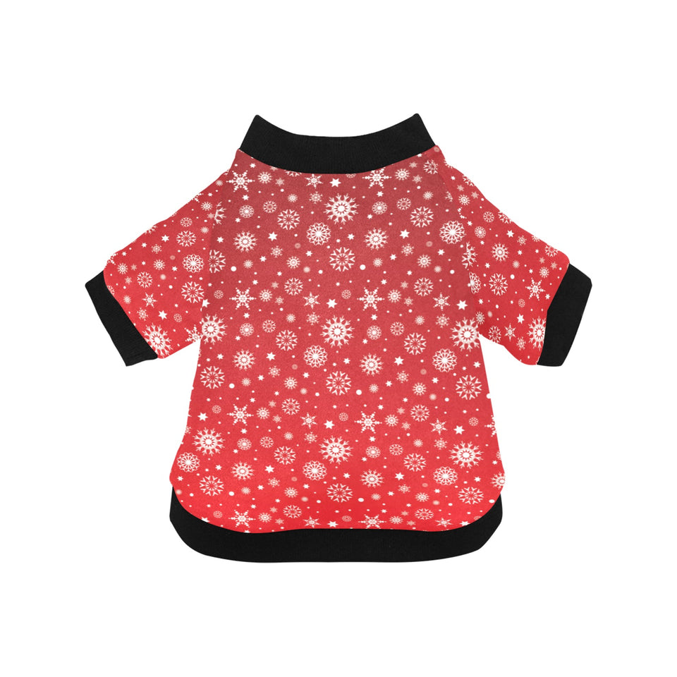 Snowflake pattern red background All Over Print Pet Dog Round Neck Fuzzy Shirt