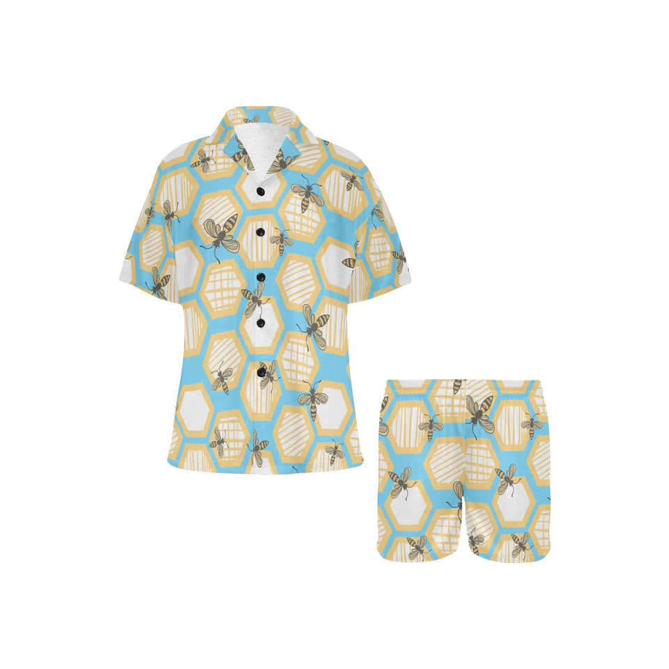 Bee honeycomb pattern Women's V-Neck Short Pajama Set