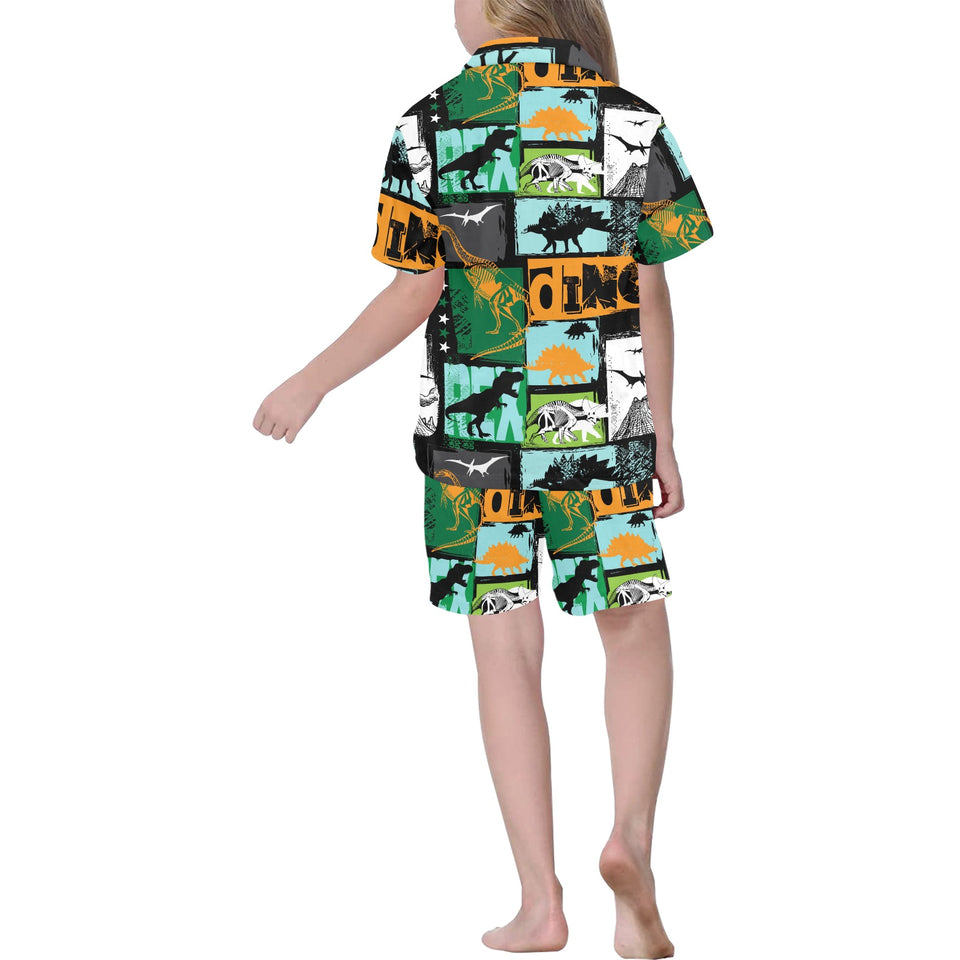 dinosaurs print pattern Kids' Boys' Girls' V-Neck Short Pajama Set