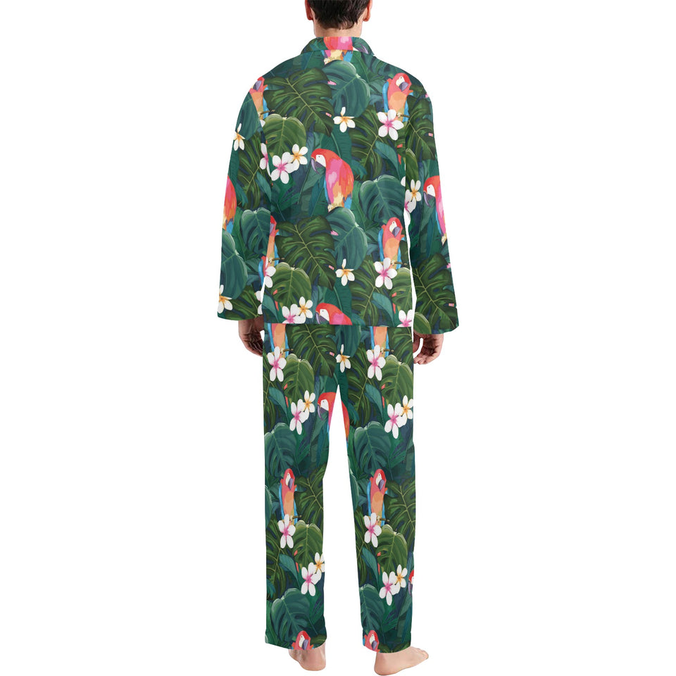 Parrot Palm tree leaves flower hibiscus pattern Men's Long Pajama Set