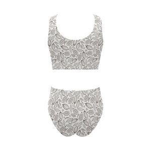 cacao beans leaves pattern Chest Bowknot High Waisted Bikini Swimsuit
