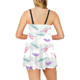 Helicopter plane pattern Chest Sexy Pleated Two Piece Swim Dress