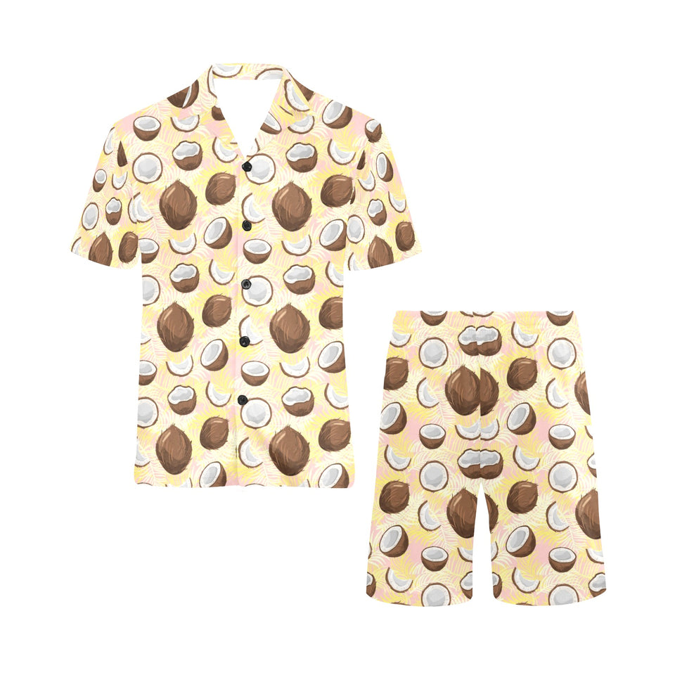 Coconut Pattern Print Design 05 Men's V-Neck Short Pajama Set