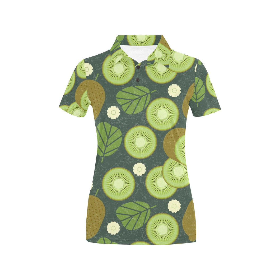 Whole sliced kiwi leave and flower Women's All Over Print Polo Shirt