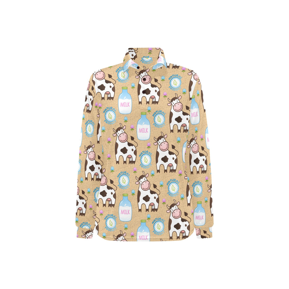 Cow bottle of milk pattern Women's Long Sleeve Polo Shirt
