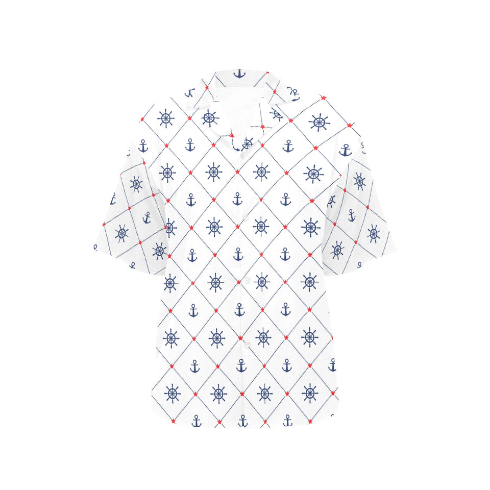 Anchor rudder nautical design pattern Women's All Over Print Hawaiian Shirt