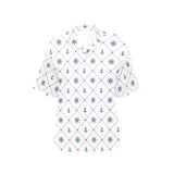 Anchor rudder nautical design pattern Women's All Over Print Hawaiian Shirt