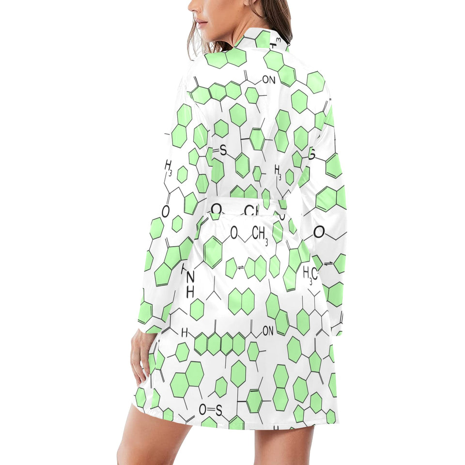 Chemistry Periodic Table Pattern Print Design 03 Women's Long Sleeve Belted Night Robe