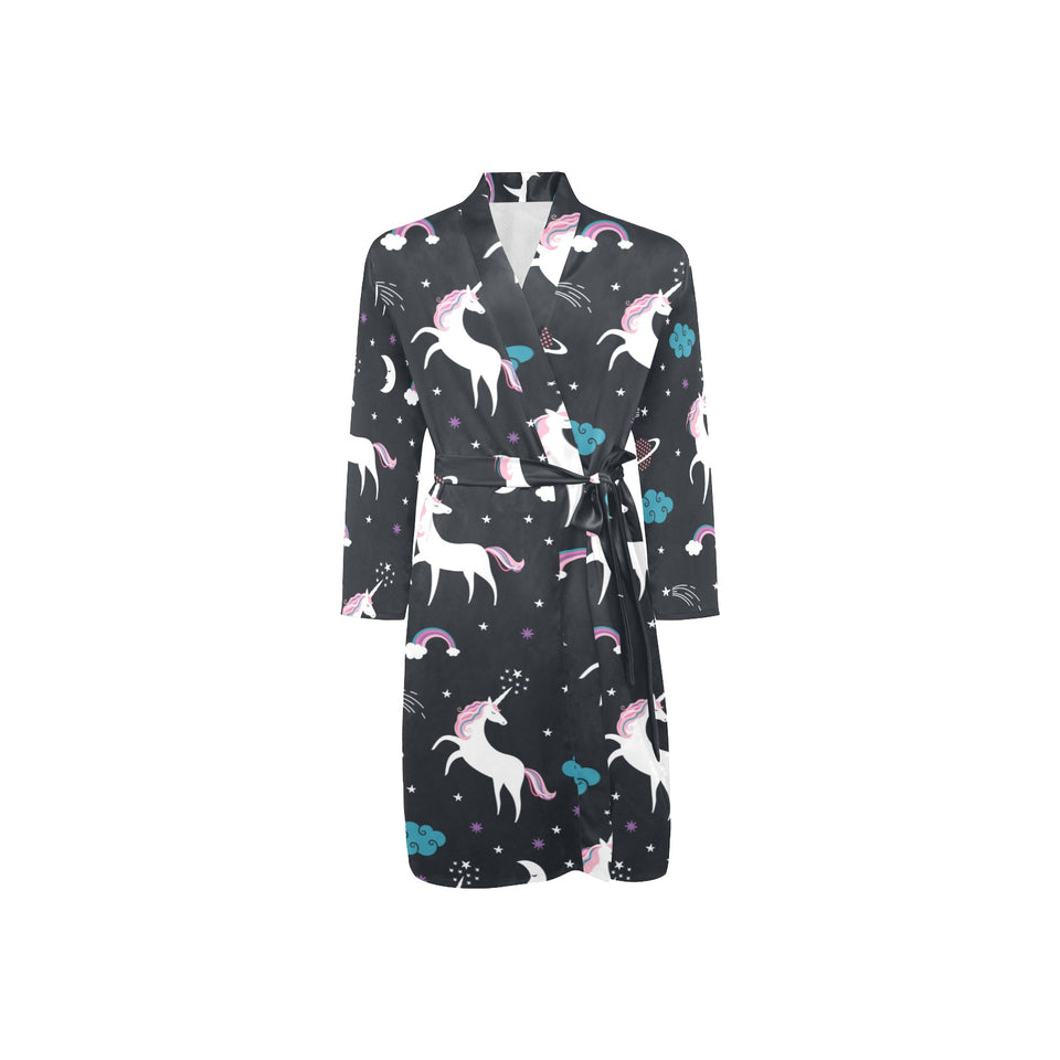 unicorn rainbows moon clound star pattern Men's Long Sleeve Belted Night Robe