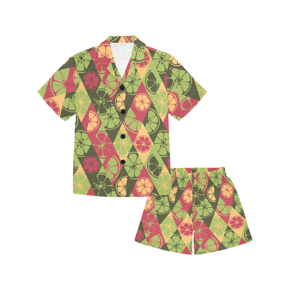 Cool Geometric lime pattern Kids' Boys' Girls' V-Neck Short Pajama Set