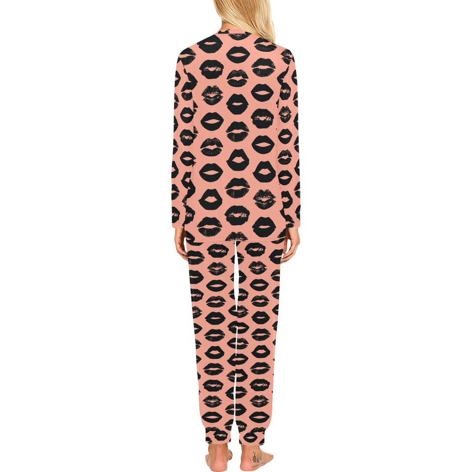 Lips Pattern Print Design 02 Women's All Over Print Pajama Set