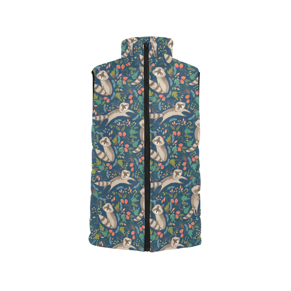 Raccoon tropical leaves pattern Women's Padded Vest