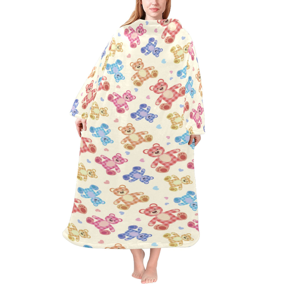 Teddy Bear Pattern Print Design 05 Blanket Robe with Sleeves