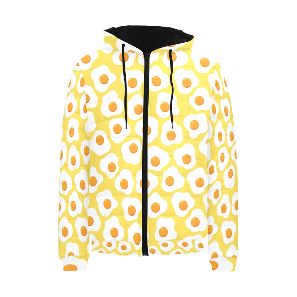 Fried Eggs Pattern Print Design 05 Men's Padded Hooded Jacket