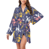 Koi Fish Carp Fish pattern Women's Long Sleeve Belted Night Robe
