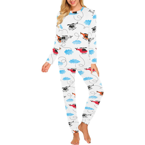 Watercolor helicopter cloud pattern Women's All Over Print Pajama Set
