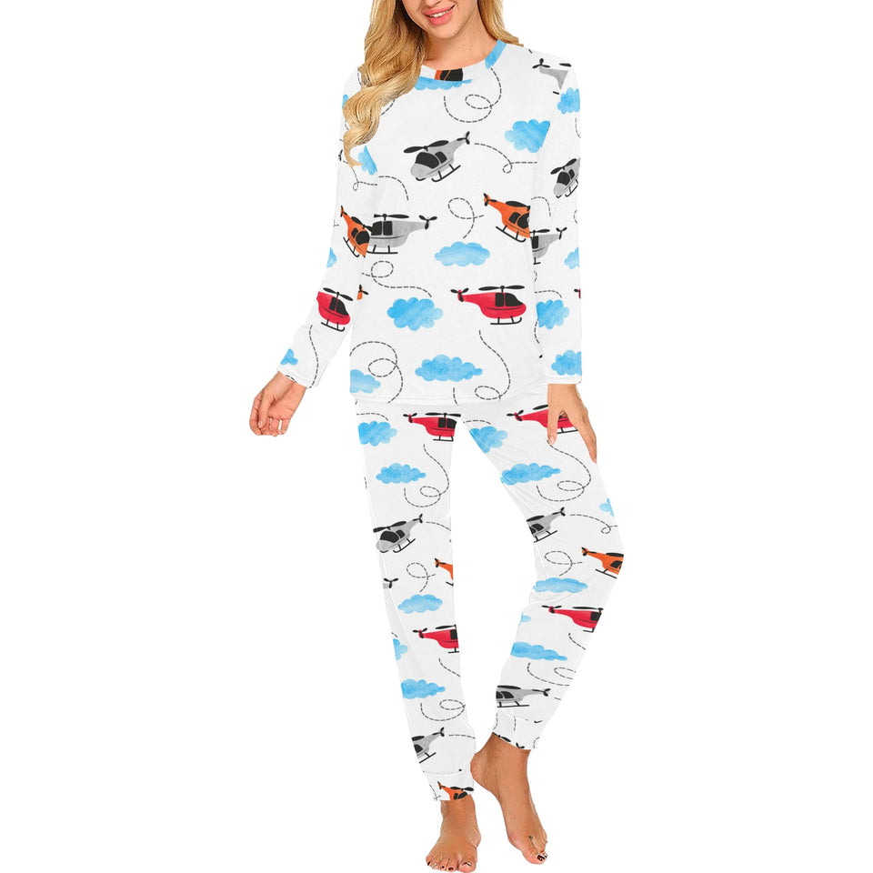 Watercolor helicopter cloud pattern Women's All Over Print Pajama Set