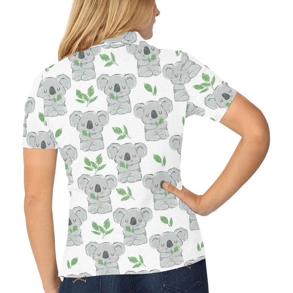 Hand drawn Koala leaves pattern Women's All Over Print Polo Shirt