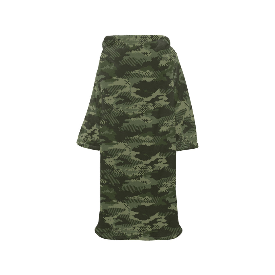 Digital Green camouflage pattern Blanket Robe with Sleeves