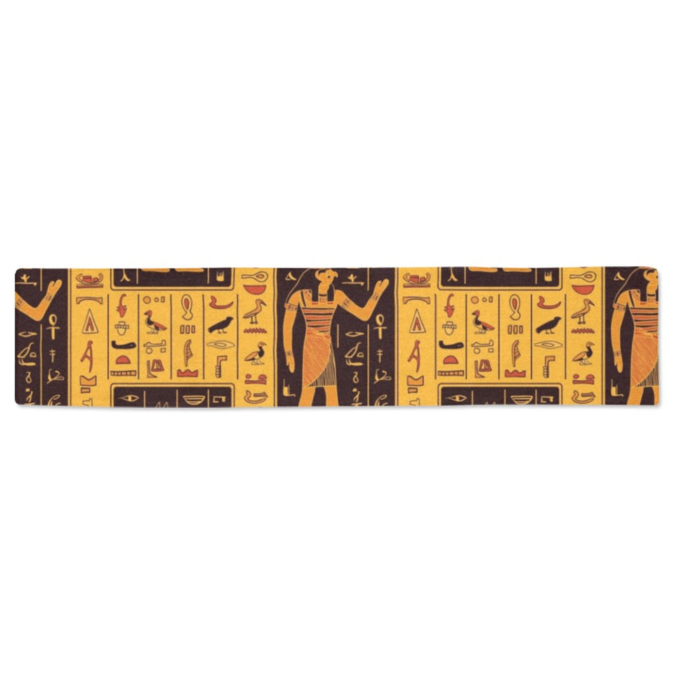 Egypt Hieroglyphics Pattern Print Design 05 Table Runner