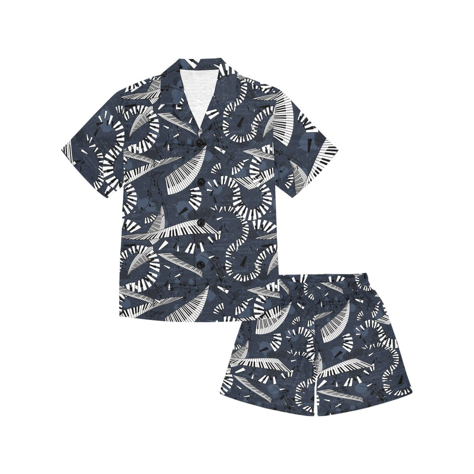 Piano Pattern Print Design 02 Kids' Boys' Girls' V-Neck Short Pajama Set