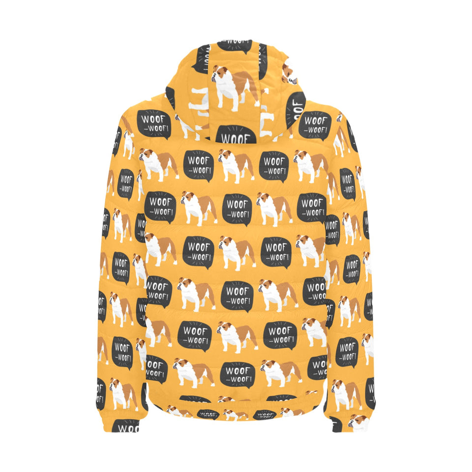 English Bulldog Pattern Print Design 04 Men's Padded Hooded Jacket