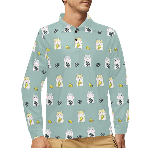 Cute hamster cheese pattern Men's Long Sleeve Polo Shirt