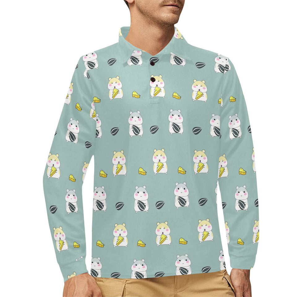Cute hamster cheese pattern Men's Long Sleeve Polo Shirt